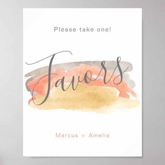 Pretty Watercolor Minimalist Wedding Favours Sign (Front)