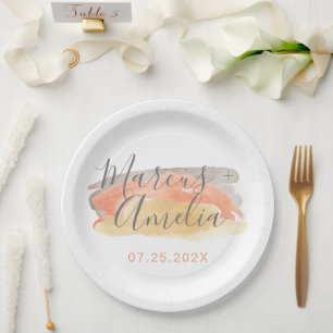 Pretty Watercolor Minimalist Wedding  Paper Plate