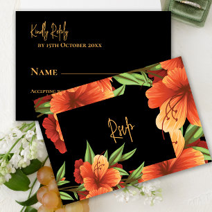 Pretty Watercolor Moody Orange Floral Wedding RSVP