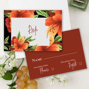Pretty Watercolor Moody Orange Floral Wedding RSVP