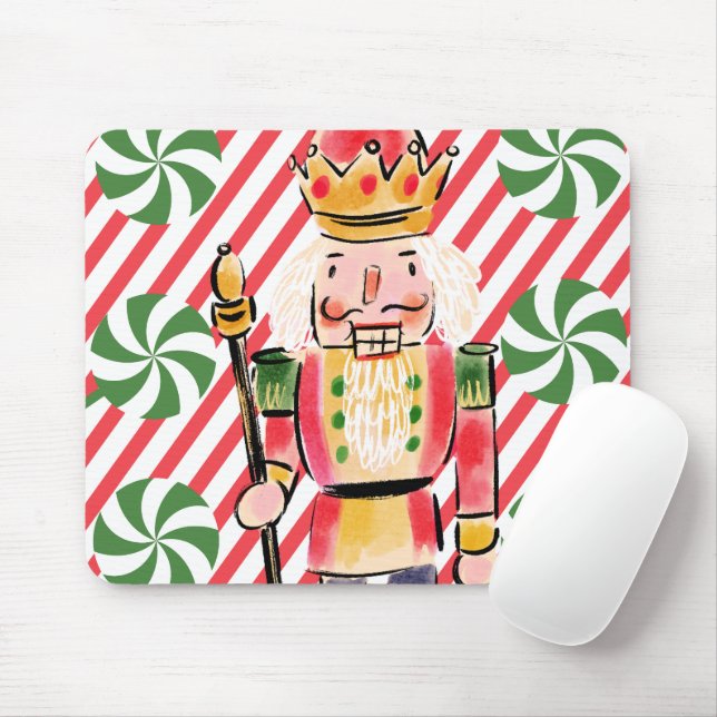 Pretty watercolor nutcracker and candy cane Green Mouse Pad (With Mouse)