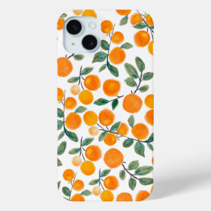 Pretty Watercolor Orange Citrus Botanical Pattern iPhone 15 Mini Case