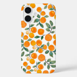 Pretty Watercolor Orange Citrus Botanical Pattern iPhone 16 Case