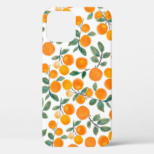 Pretty Watercolor Orange Citrus Botanical Pattern iPhone 12 Case