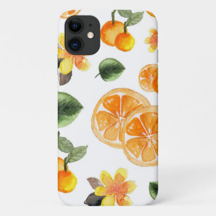 Pretty Watercolor Orange Citrus Botanical Pattern iPhone 11 Case