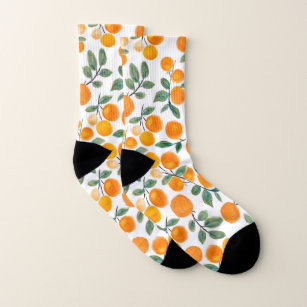 Pretty Watercolor Orange Citrus Botanical Pattern Socks