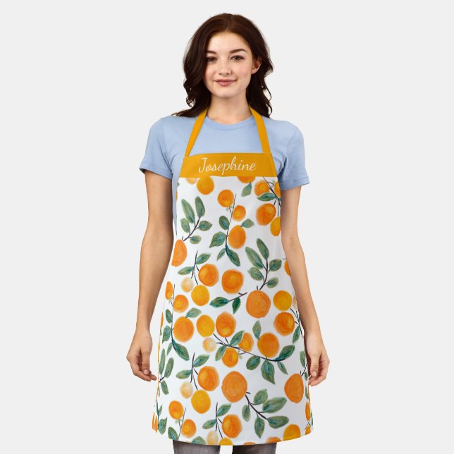 Pretty Watercolor Orange Citrus Personalized Apron (Worn)