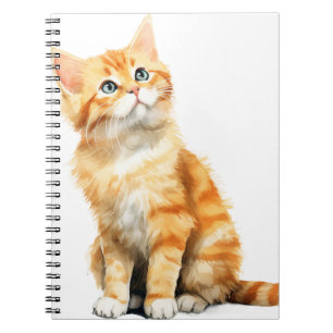 PRETTY WATERCOLOR ORANGE TABBY CAT NOTEBOOK