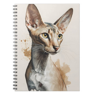 PRETTY WATERCOLOR ORIENTAL SHORTHAIR CAT NOTEBOOK