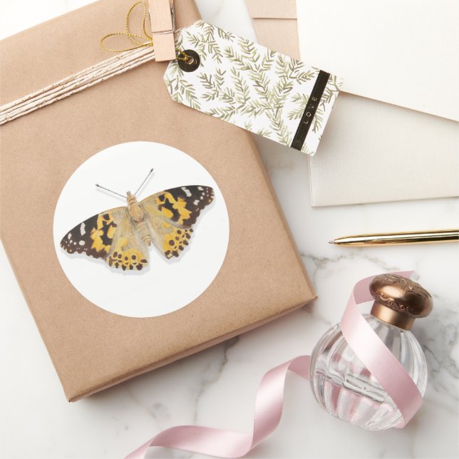 Pretty Watercolor Painted Lady Butterfly Classic Round Sticker (Gifting)