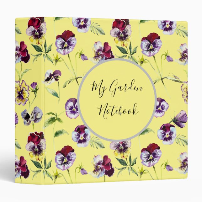 Pretty Watercolor Pansies Custom Garden Notebook Binder (Front/Spine)