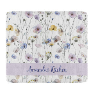 Pretty Watercolor Pansies Personalized Cutting Board