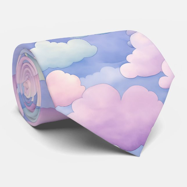 Pretty Watercolor  Pastel Clouds Tie (Rolled)