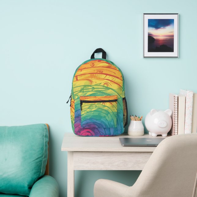 Pretty Watercolor pastel coloured rainbow  Printed Backpack (Insitu)