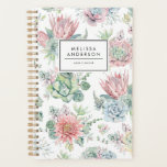 Pretty Watercolor Pastel Succulents Pattern Custom Planner<br><div class="desc">Feminine custom planner featuring watercolor illustrations of of pastel pink,  blue and green succulents and flowers. Personalize by adding your name or short phrase. This pretty succulent floral planner will be perfect as a personalized gift. Matching items are available.</div>