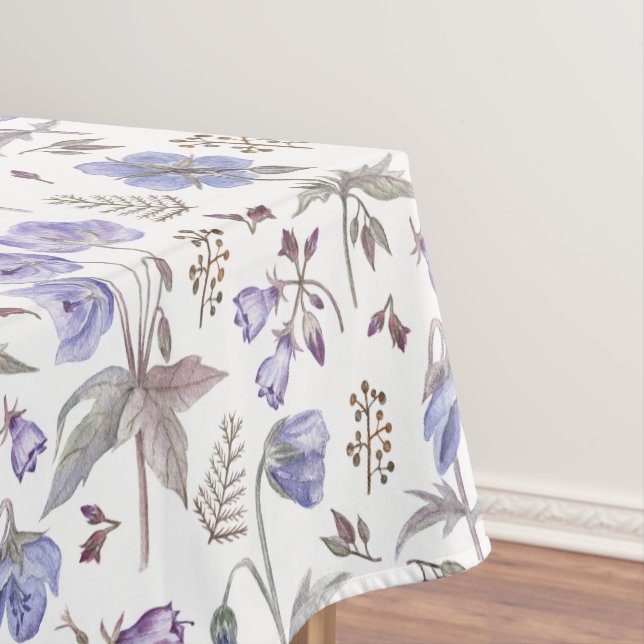 Pretty Watercolor Pastel Violet Flowers Garden Tablecloth (In Situ)