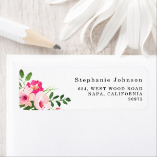 Pretty Watercolor Pink Floral Return Address