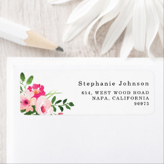 Pretty Watercolor Pink Floral Return Address