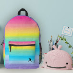 Pretty Watercolor Pink Rainbow Stripes Monogram  Printed Backpack<br><div class="desc">This fun, stylish custom backpack features painted watercolor rainbow stripes in pink, coral peach, yellow, mint green, aqua, blue, and purple. A monogram initial text template is included - use it to personalize your backpack or remove it, if you'd prefer no monogram. This cute, colourful school backpack is perfect for...</div>
