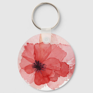 Pretty Watercolor Pink Red Poppy Flower Keychain