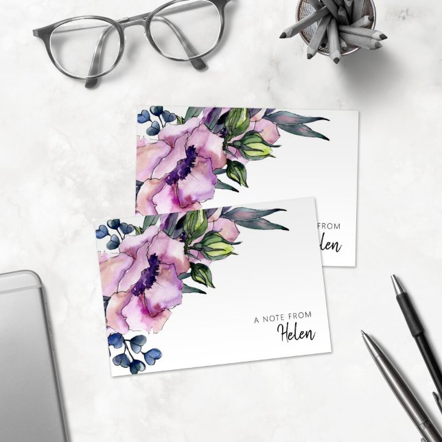 Pretty Watercolor Pink Roses Personalized Note Card (Creator Uploaded)