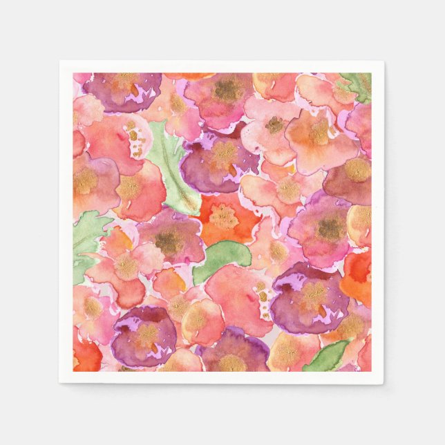 Pretty Watercolor Poppies Napkin (Front)