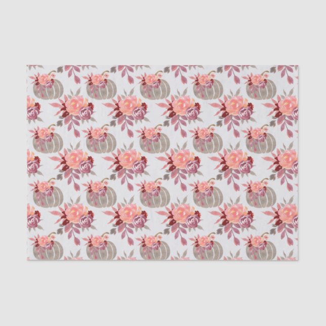 Pretty Watercolor Pumpkin Peach Floral  Tissue Paper (Front)