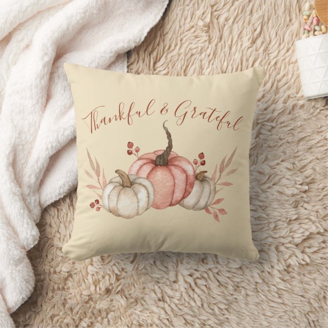 Pretty Watercolor Pumpkins Autumn Throw Pillow (Blanket)
