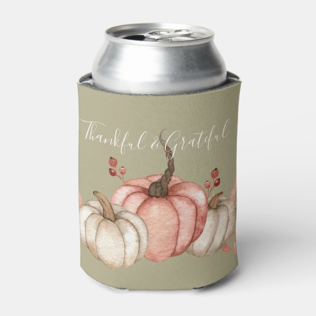 Pretty Watercolor Pumpkins on Sage   Can Cooler (Can Front)