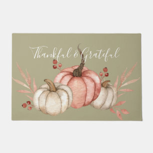 Pretty Watercolor Pumpkins on Sage  Doormat