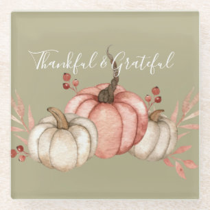 Pretty Watercolor Pumpkins on Sage   Glass Coaster