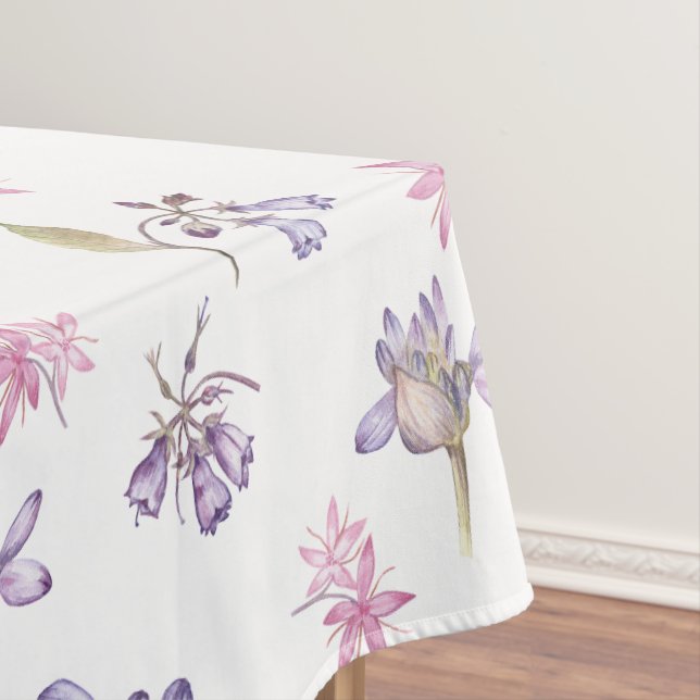 Pretty Watercolor Purple English Flowers Pattern Tablecloth (In Situ)