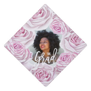 Pretty Watercolor Purple Roses Graduate Photo Graduation Cap Topper