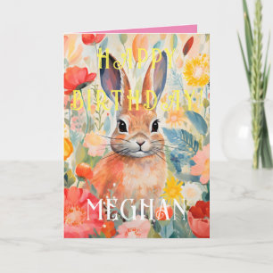 Pretty Watercolor Rabbit Happy Birthday Card