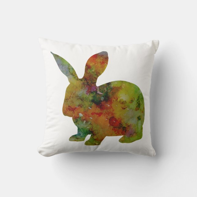 Pretty Watercolor Rabbit Throw Pillow (Front)