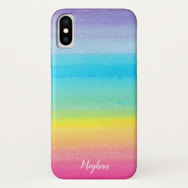 Pretty Watercolor Rainbow and Name Case-Mate iPhone Case (Back)
