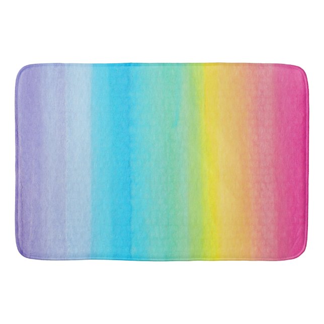 Pretty Watercolor Rainbow Design Bath Mat (Front)