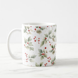 Pretty Watercolor Red and Green Botannical Coffee Mug