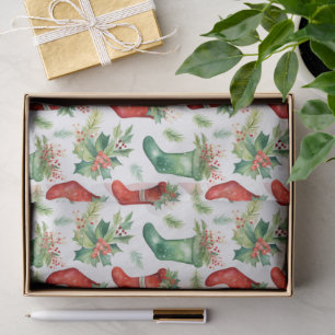 Pretty Watercolor Red and Green Stockings Tissue Paper