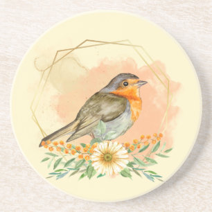 Pretty Watercolor Robin and Wildflower Frame  Coaster