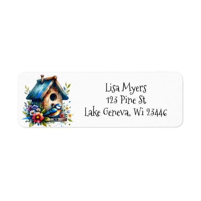 Pretty Watercolor Rustic Birdhouse and Bird (Front)