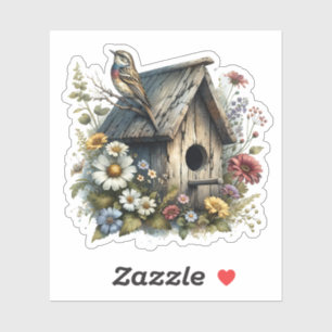 Pretty Watercolor Rustic Birdhouse and Bird