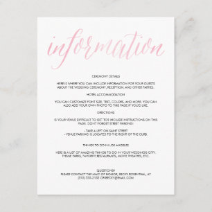 Pretty Watercolor Script Wedding Information Card