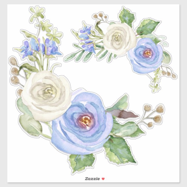 Pretty Watercolor Sky Blue and White Garden Floral (Sheet)