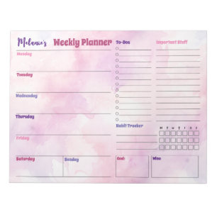 Pretty Watercolor Splash Weekly Planner Bloc-notes