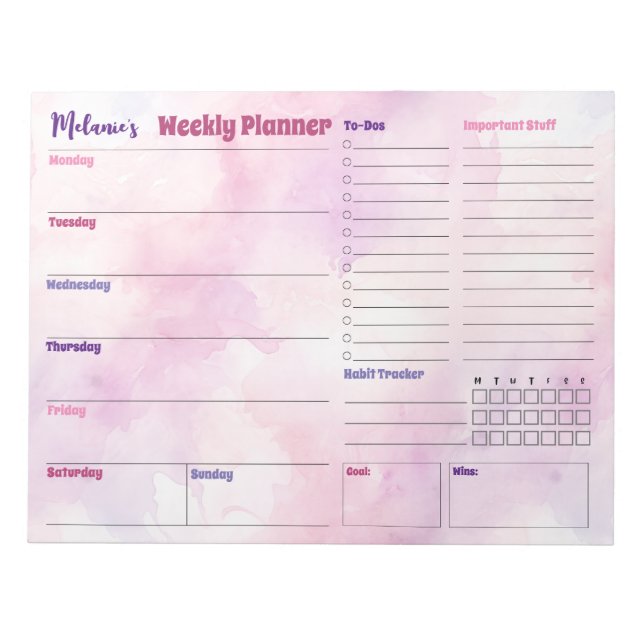 Pretty Watercolor Splash Weekly Planner Bloc-notes (Devant)