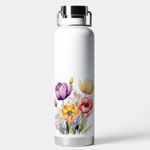 PRETTY WATERCOLOR SPRING TULIP BOUQUET WATER BOTTLE