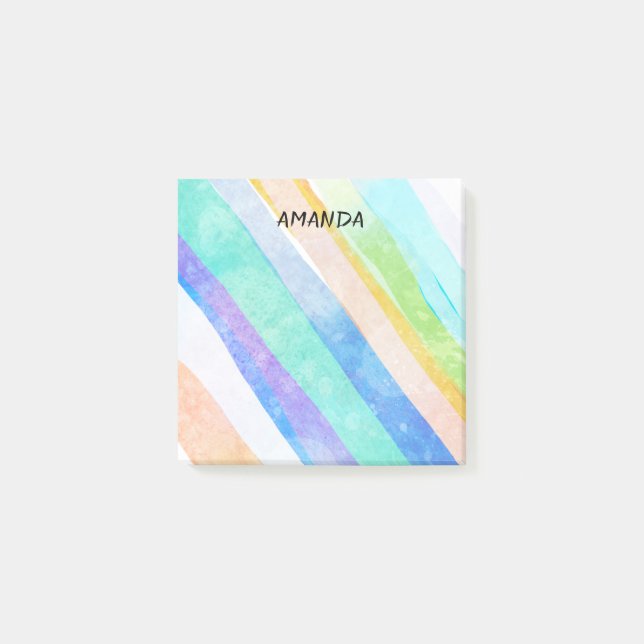pretty watercolor stripes custom post it note (Front)