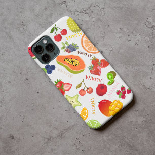 Pretty Watercolor Summer Fruits Pattern with name  iPhone 11 Case