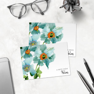 Pretty Watercolor Teal Poppies Personalized Note Card